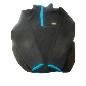 Vintage LL Bean Fleece Pullover Snap Neck Black Teal Mens Tall XL Jacket